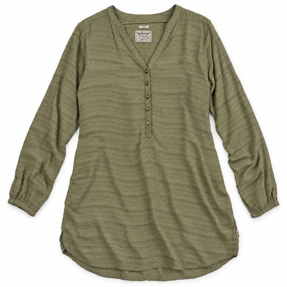 Burton Birch Dress Women Medium Green Long Sleeve Henley Rayon Geometric Print